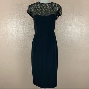 Maggy London Illusions Gold Floral Lace Black Midi Sheath Dress